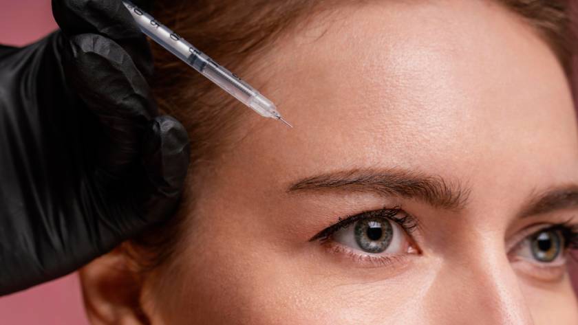 Model receiving Botox injection on forehead