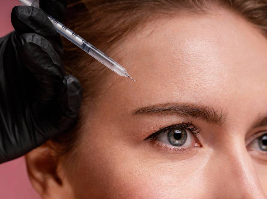 Model receiving Botox injection on forehead