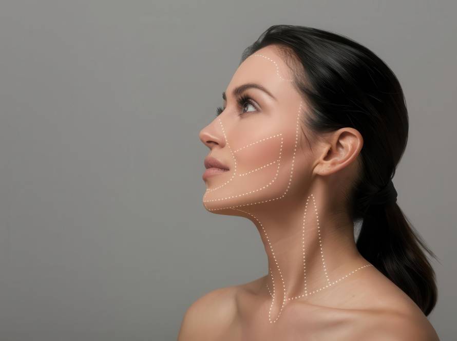 Woman with facial contour lines before plastic surgery in Tijuana