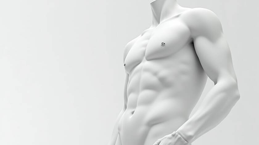 artistic male torso model showing defined abs and chest as reference for male body contouring in Tijuana