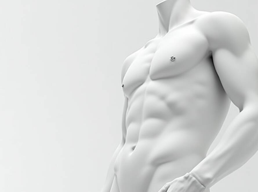 artistic male torso model showing defined abs and chest as reference for male body contouring in Tijuana