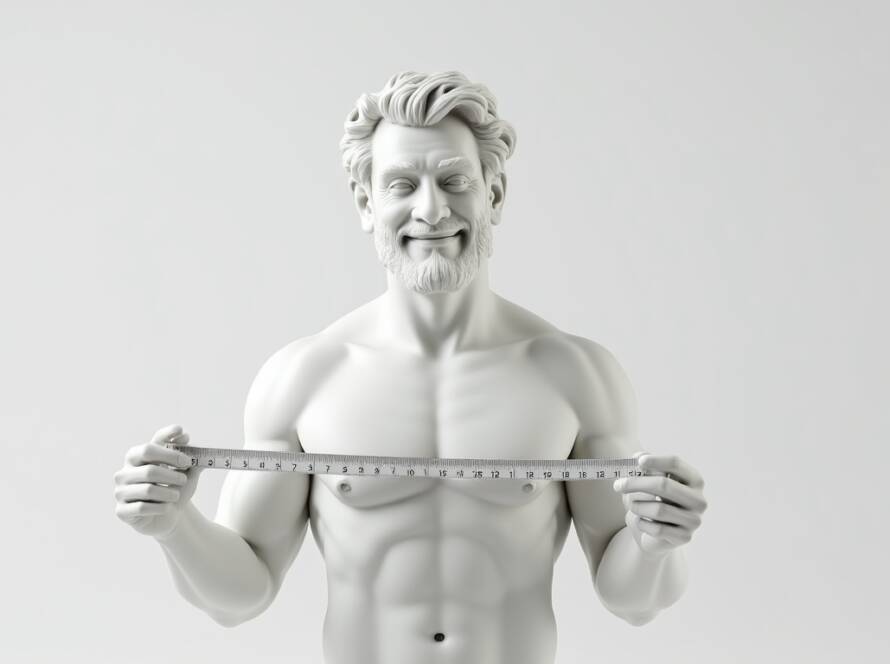 artistic male torso sculpture holding a measuring tape as reference for male chest contouring and body sculpting in Tijuana