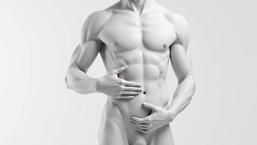 artistic male torso sculpture showing defined abs and waistline as reference for male liposuction and body contouring in Tijuana