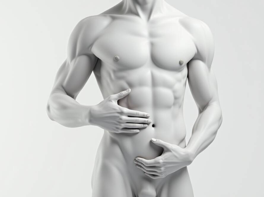 artistic male torso sculpture showing defined abs and waistline as reference for male liposuction and body contouring in Tijuana