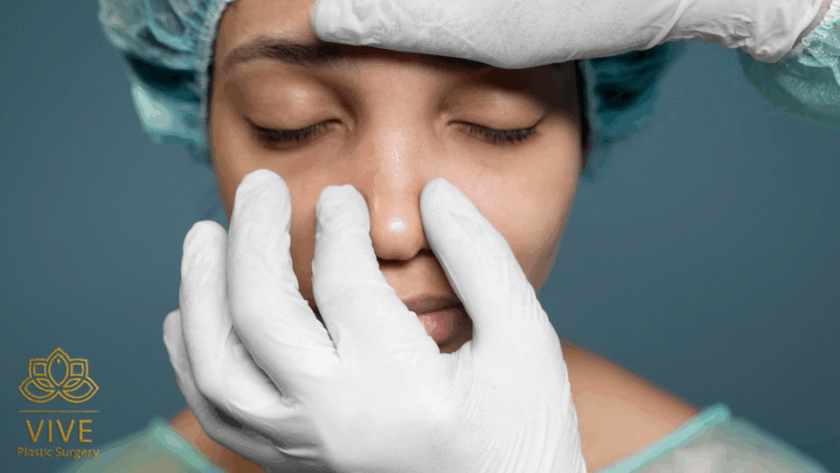 surgeon evaluating a patient’s nose before rhinoplasty at VIVE Plastic Surgery in Tijuana